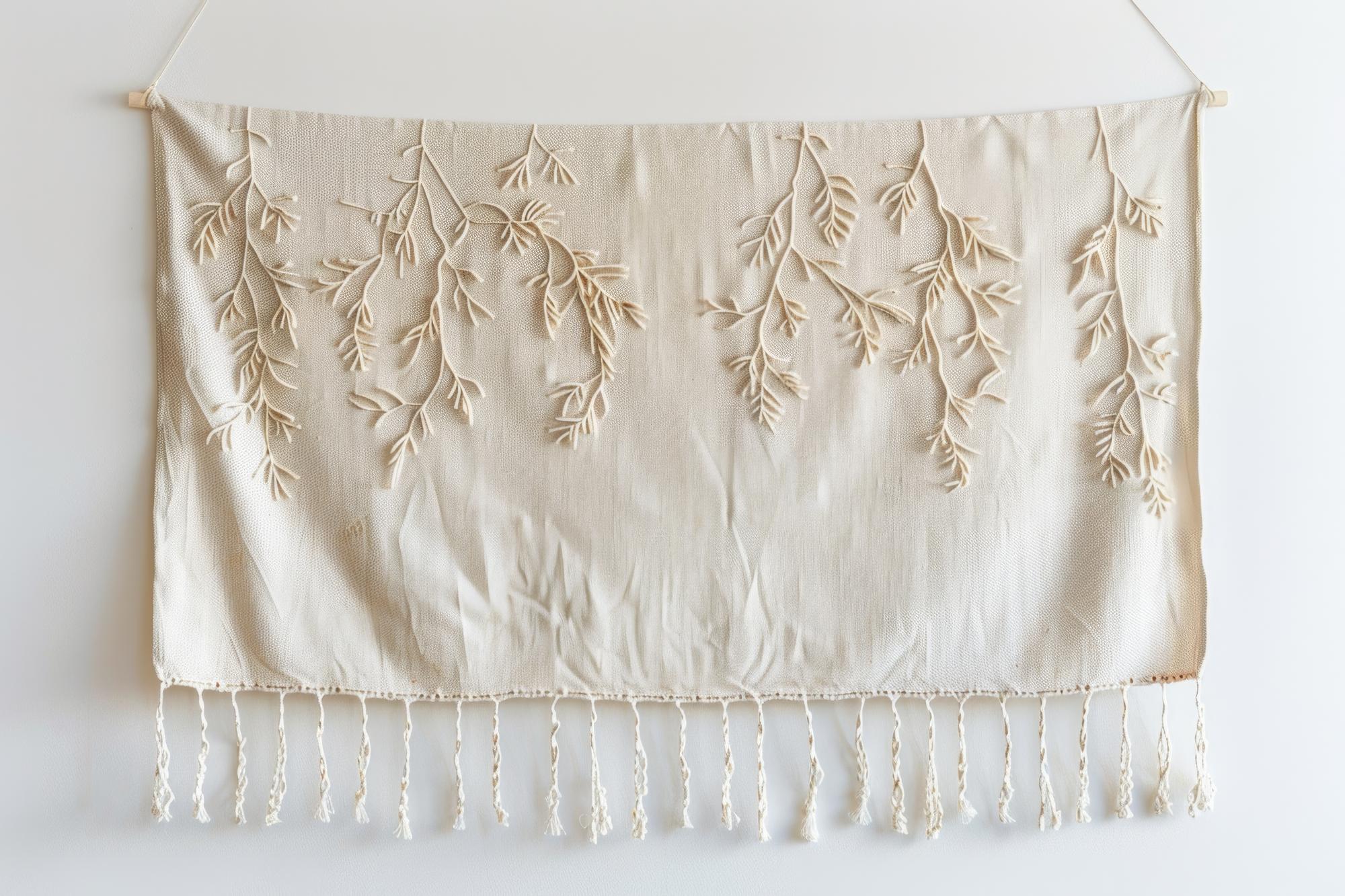 large embroidered table runner in natural light
