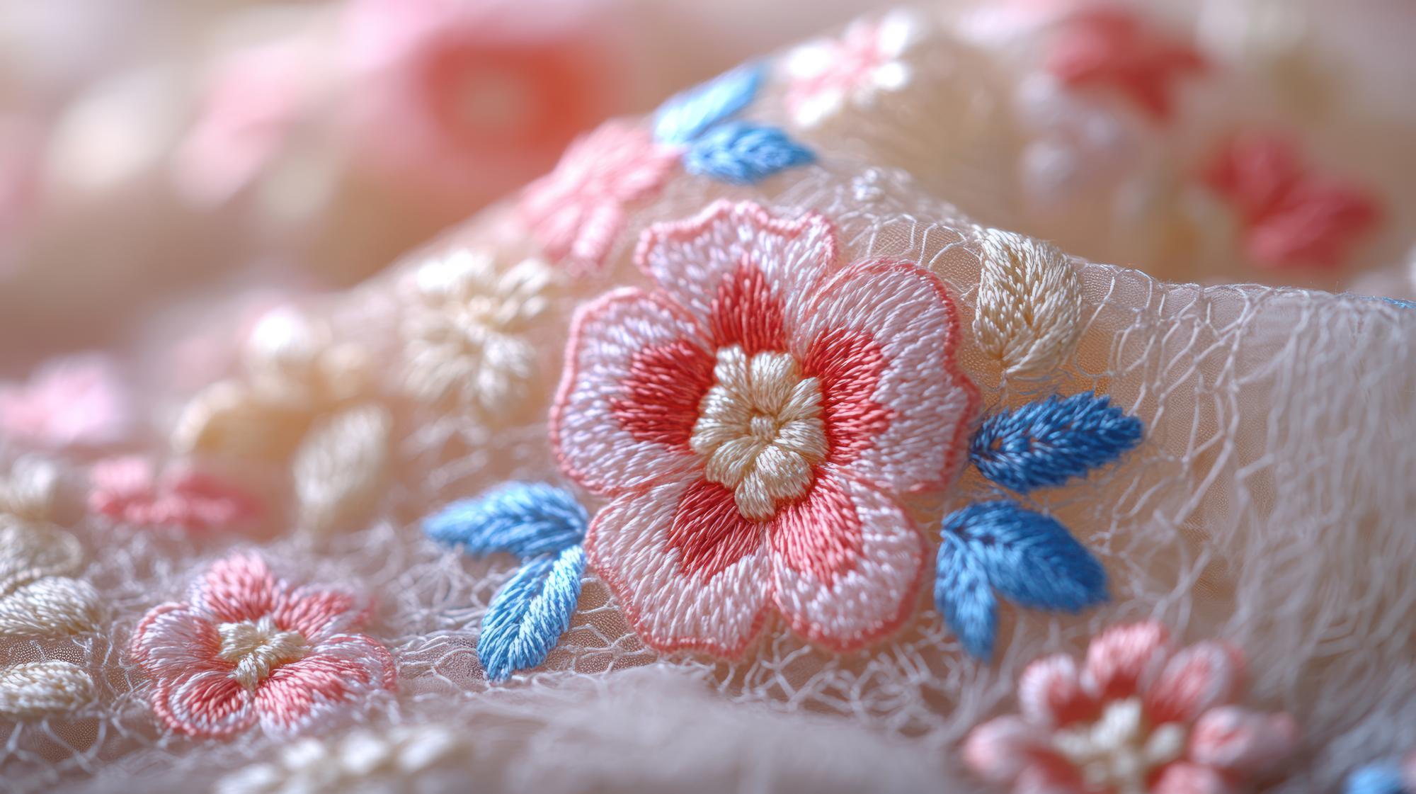 close-up of floral embroidery detail