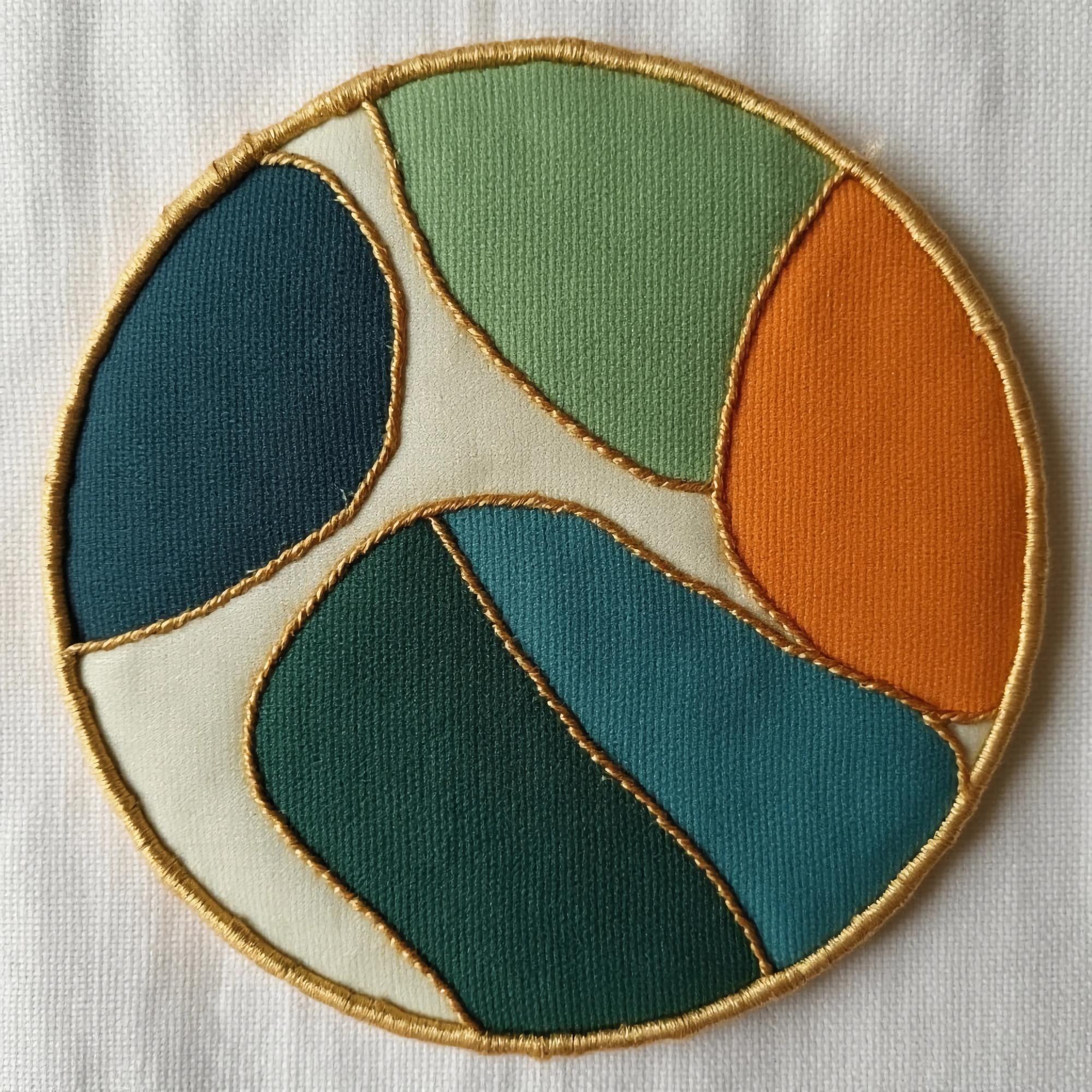embroidered patch samples on cork board